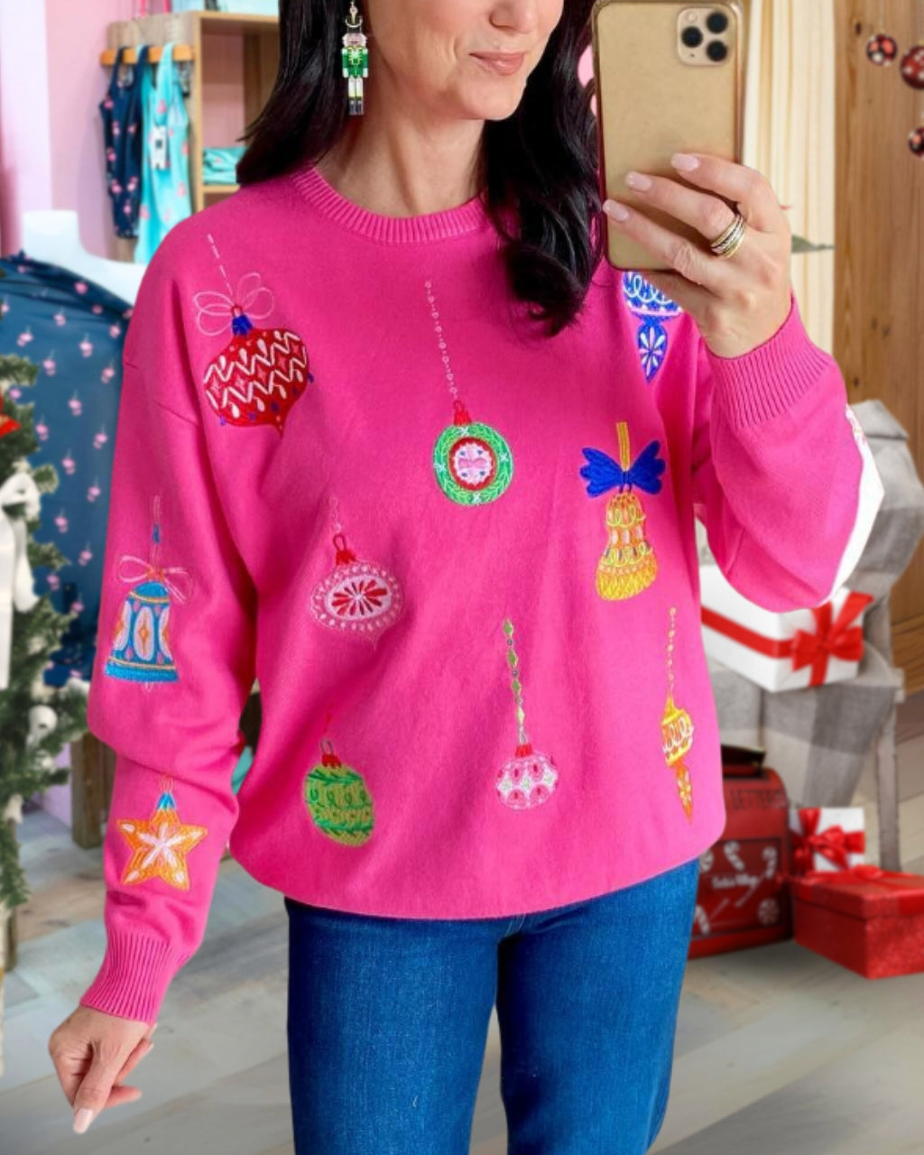 Cute Christmas Ornament Embroidered Sweatshirt