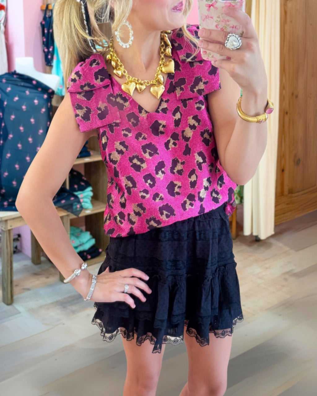 Chic Leopard Bow Sleeveless Top