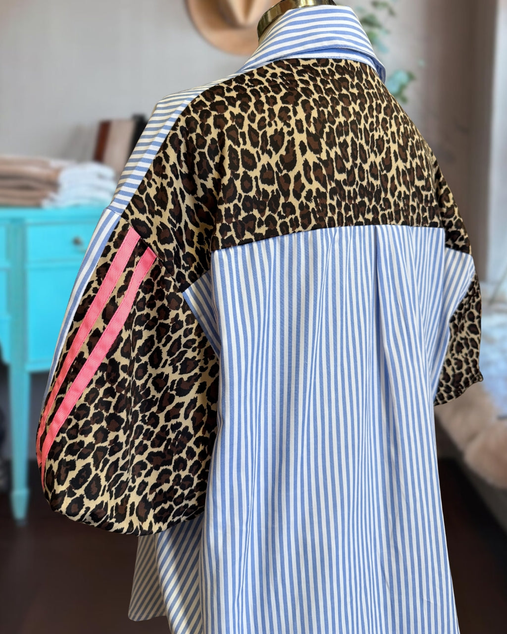 Stripe Leopard Patch Blouse