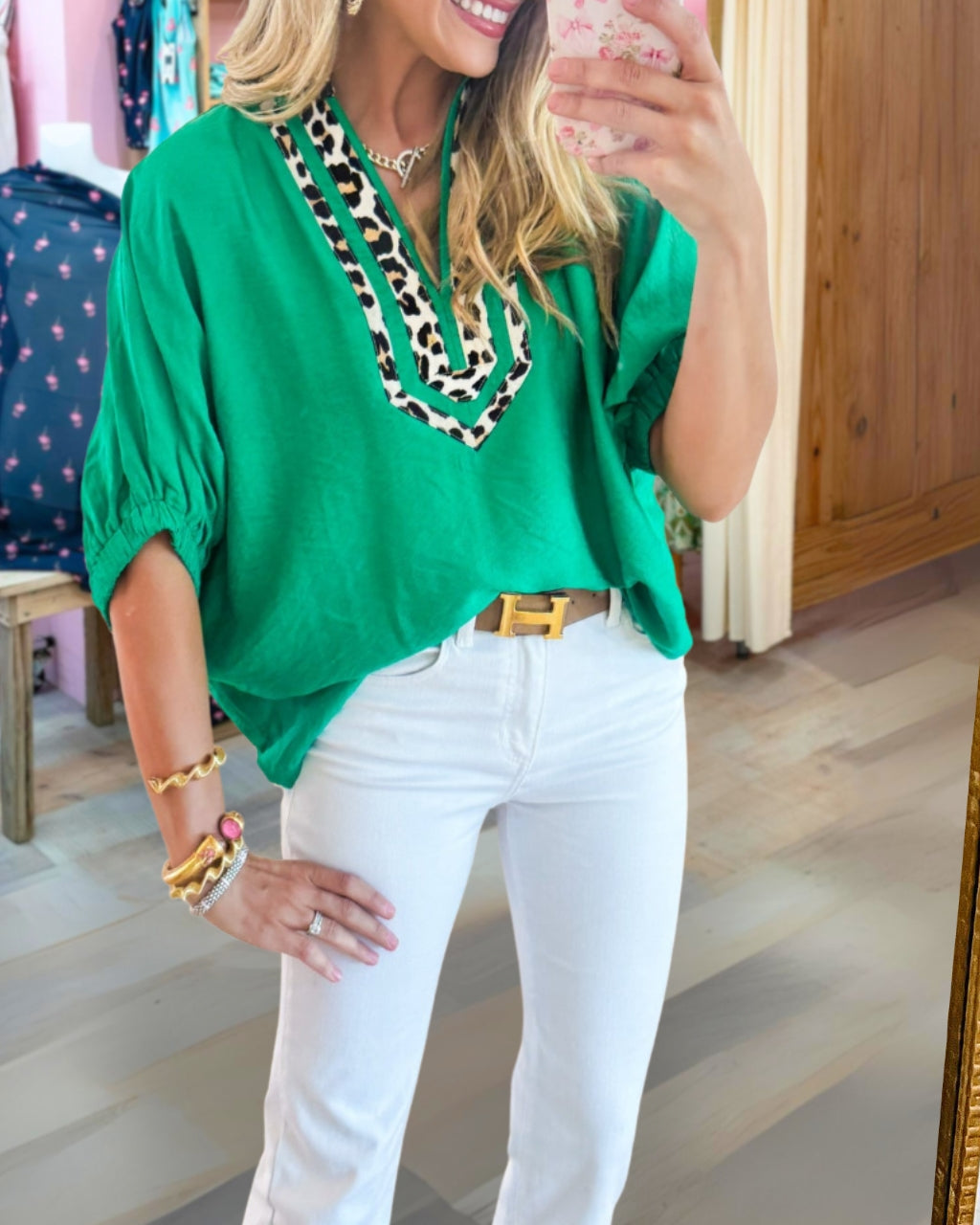 Patchwork Leopard Dolman Top