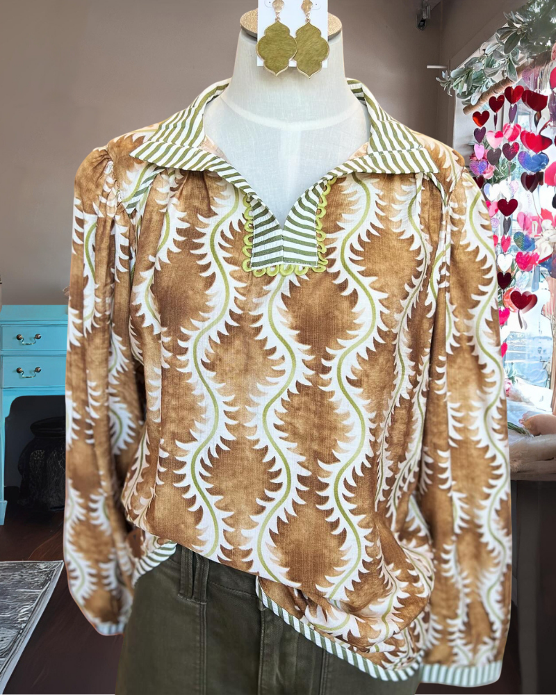 Unique Pattern Striped Trim Top