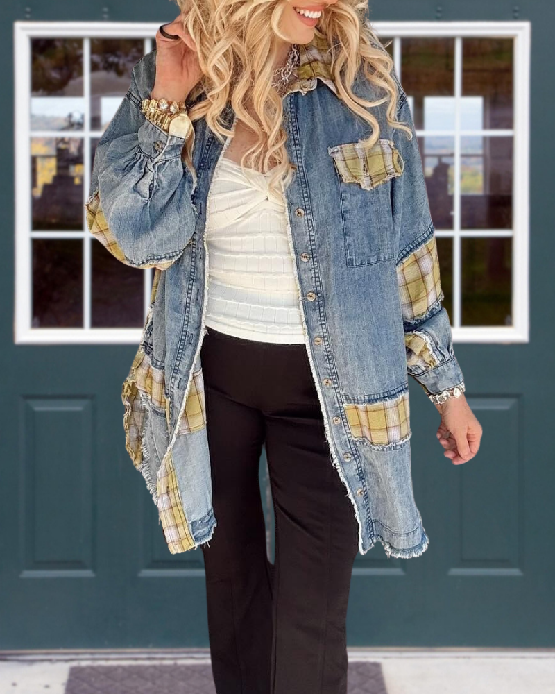 Classic Denim Plaid Patchwork Jacket