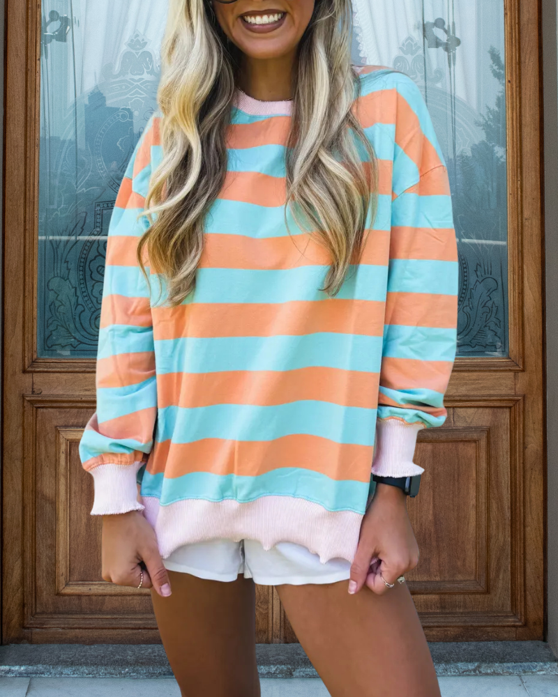 Fresh Color Block Striped Sweatshirt