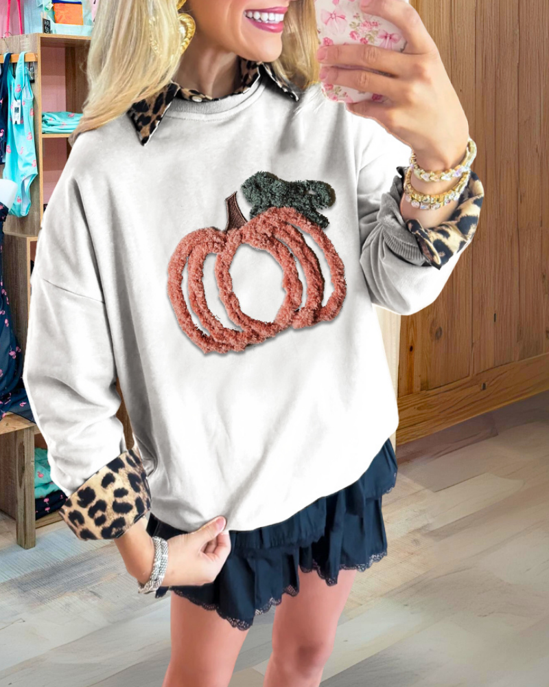 Playful Pumpkin Graphic Casual Sweatshirt