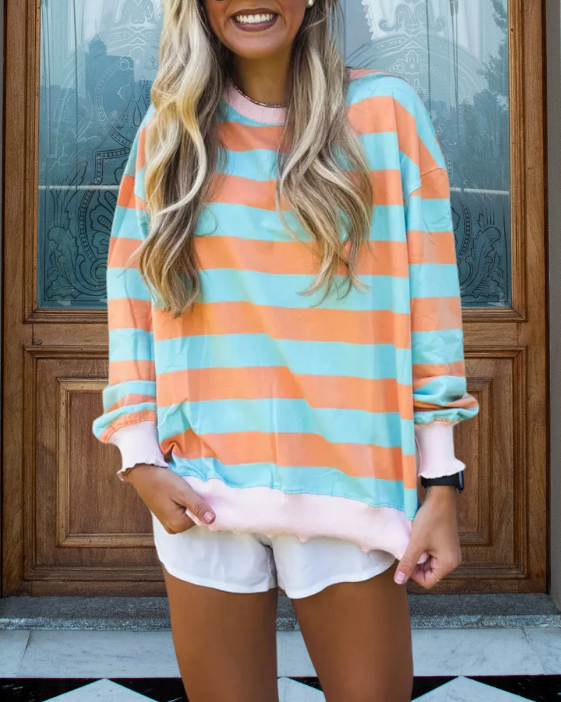 Fresh Color Block Striped Sweatshirt