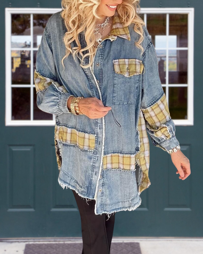 Classic Denim Plaid Patchwork Jacket