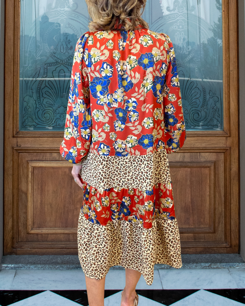 Charm Floral Patchwork Leopard Dress
