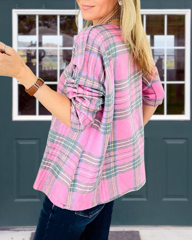 Stylish Plaid Crewneck Pullover