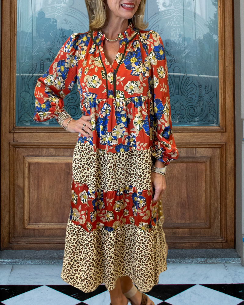 Charm Floral Patchwork Leopard Dress
