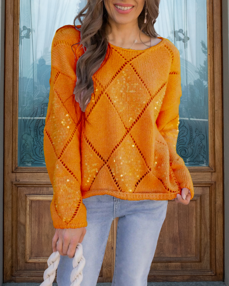 Sparkling Sequined Open-Knit Sweater