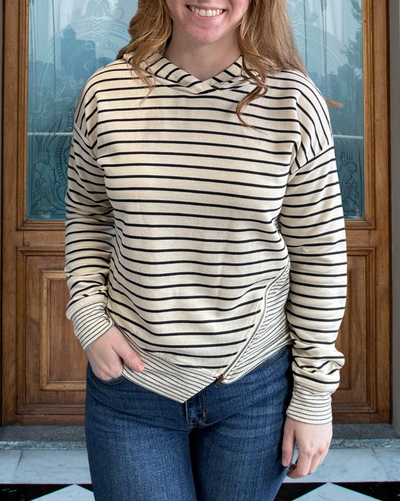 Striped Waffle Panel Hoodie