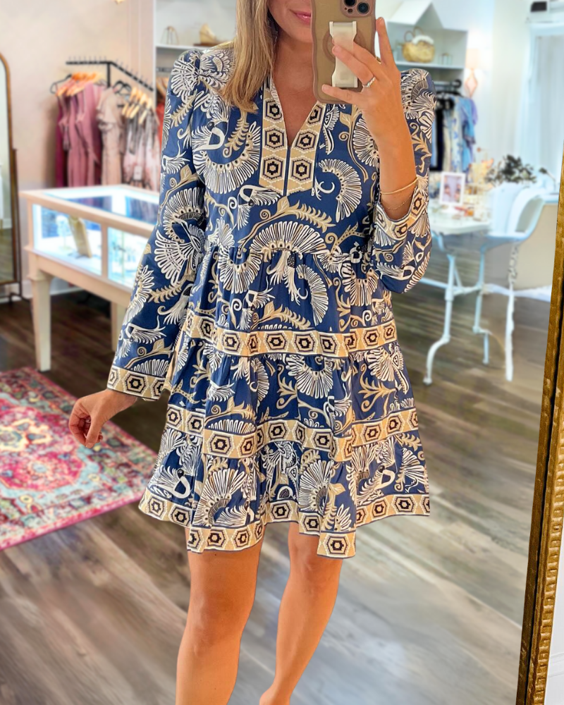 Fall Floral Satin V-Neck Mini Dress