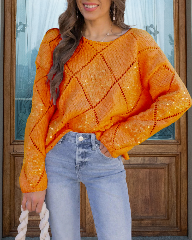 Sparkling Sequined Open-Knit Sweater