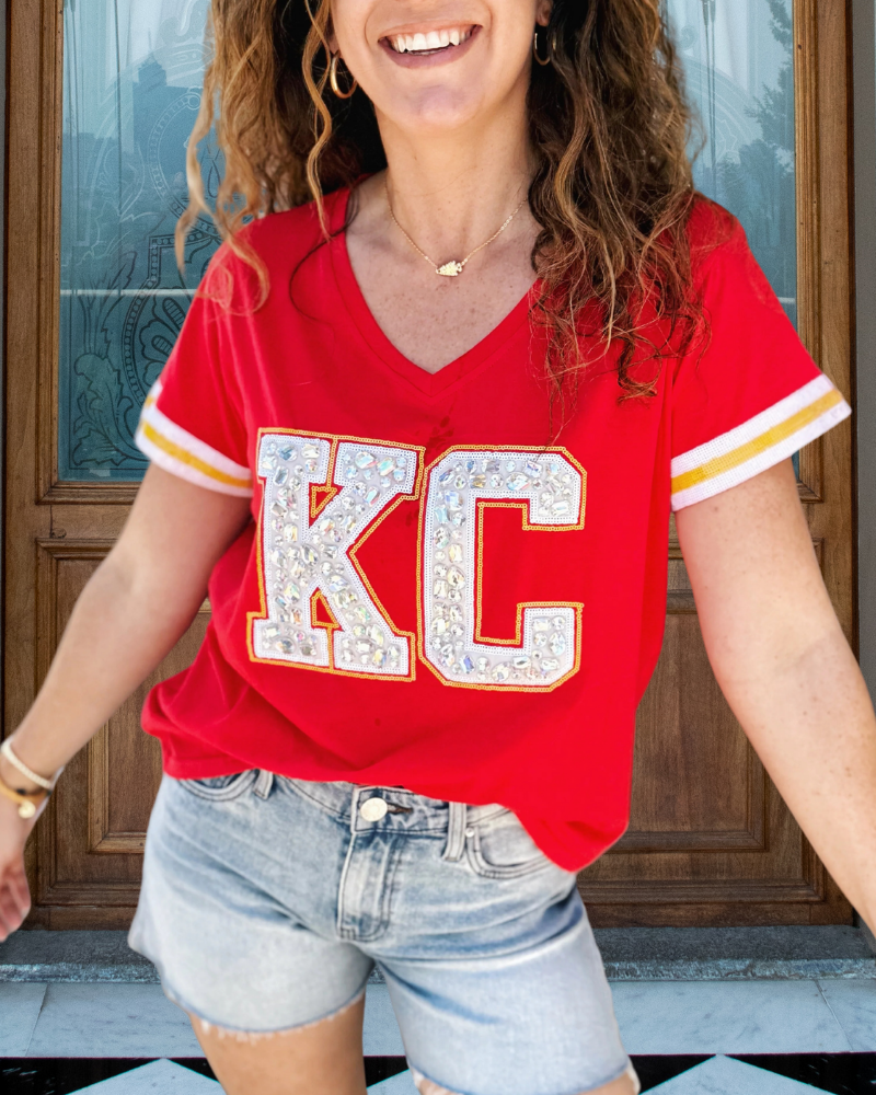 KC Sequin V-neck Tee