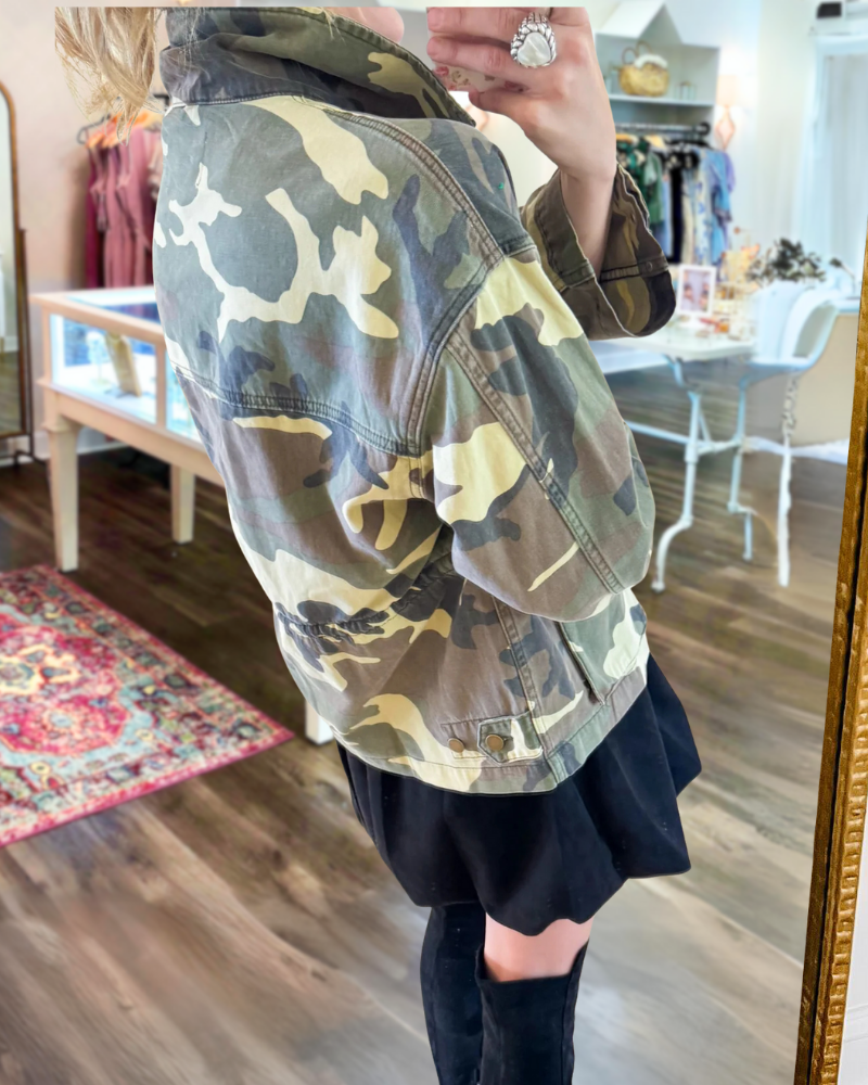 Camouflage Stand Collar Button Jacket