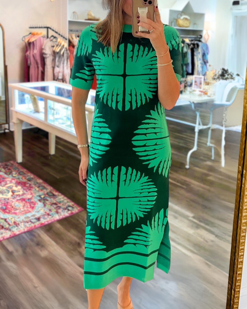 Unique Slit Crewneck Dress