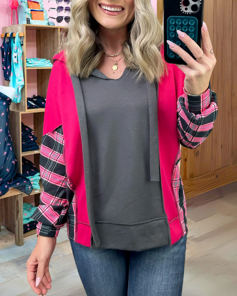 Colorblock Patchwork Plaid Hoodie