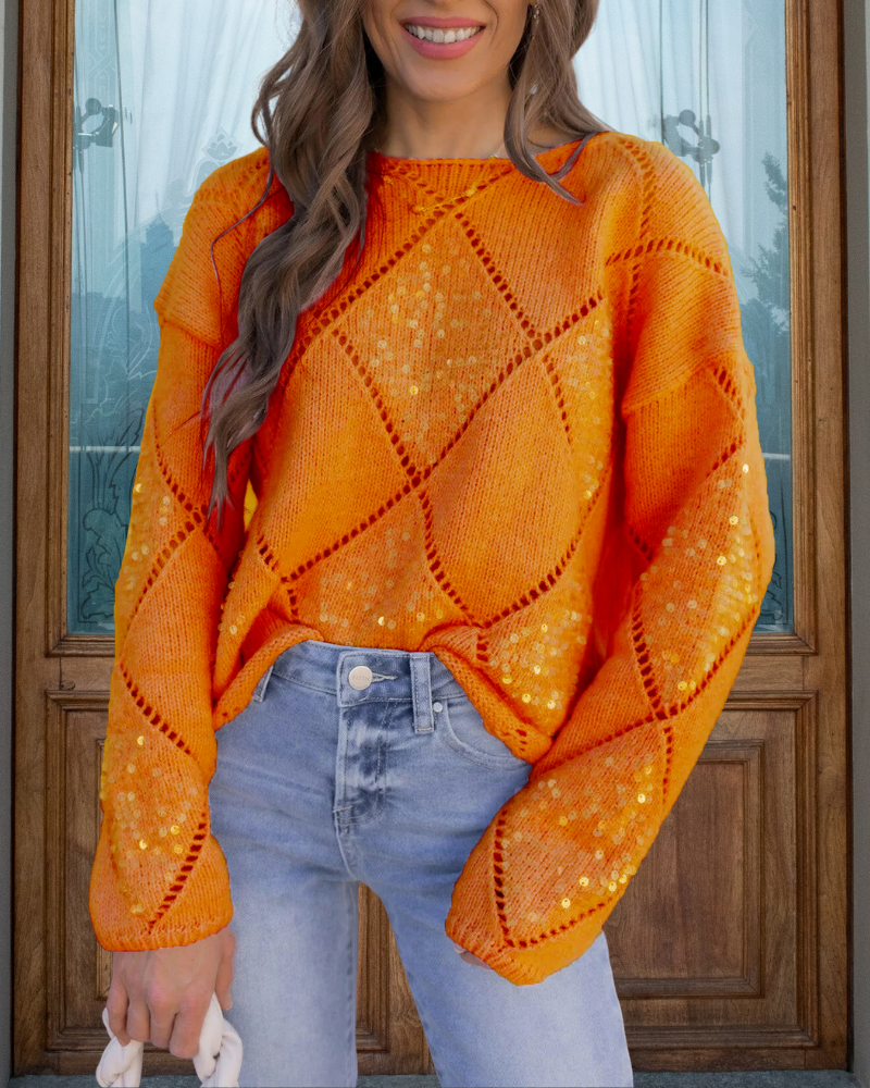 Sparkling Sequined Open-Knit Sweater