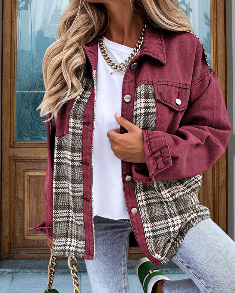 Trendy Plaid Patchwork Denim Jacket