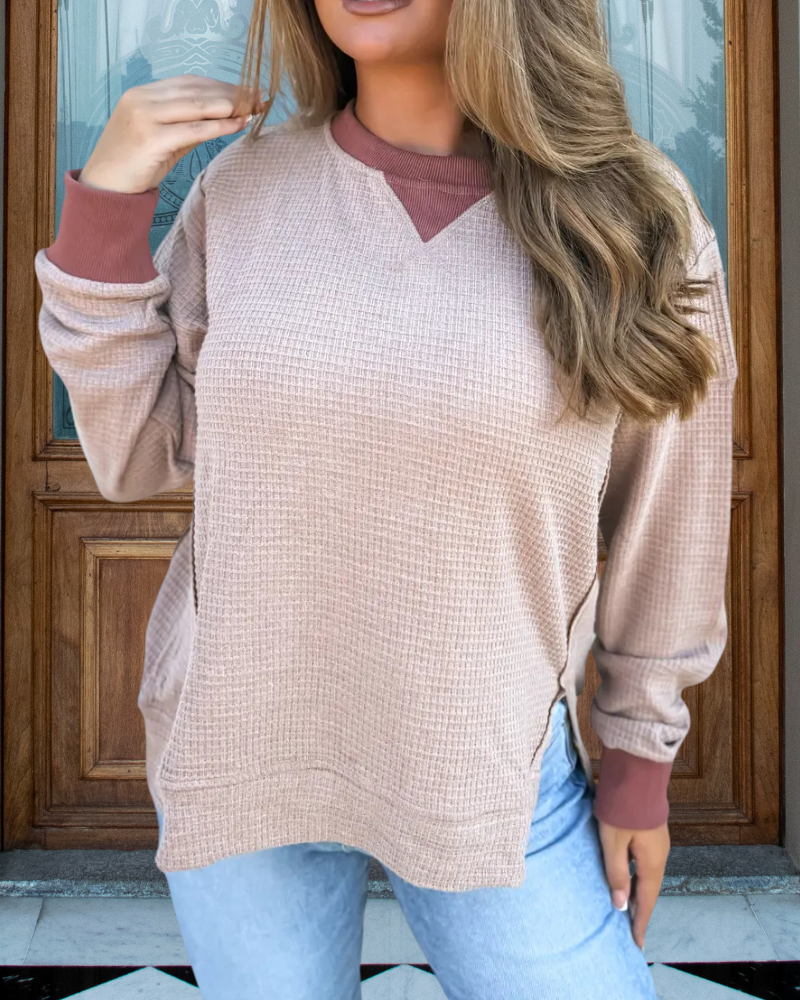 Waffle Contrast Trim Pullover