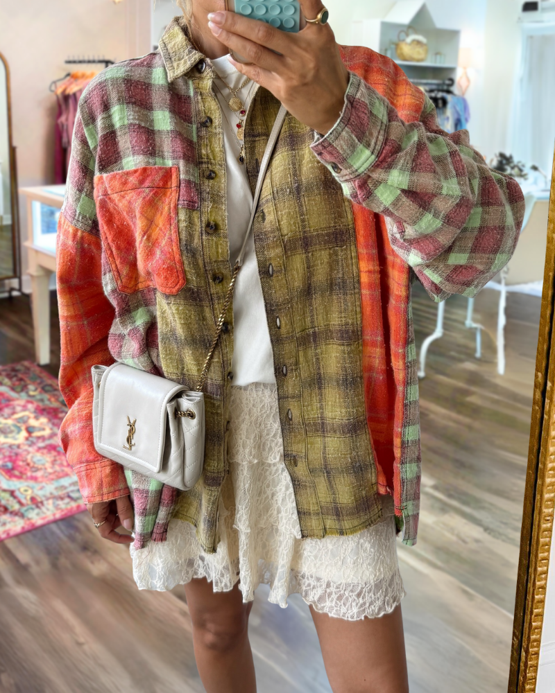 Stylish Color-blocked Plaid Shirt