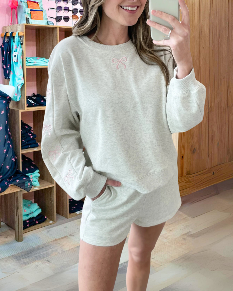 Bow Embroidered Shorts Set