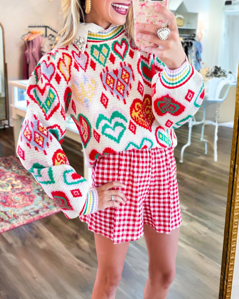 Romantic Heart Striped Sweater