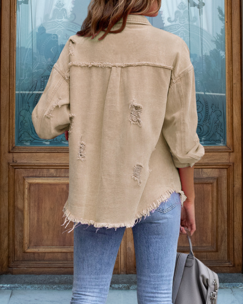 Trendy Ripped Raw Edge Jacket