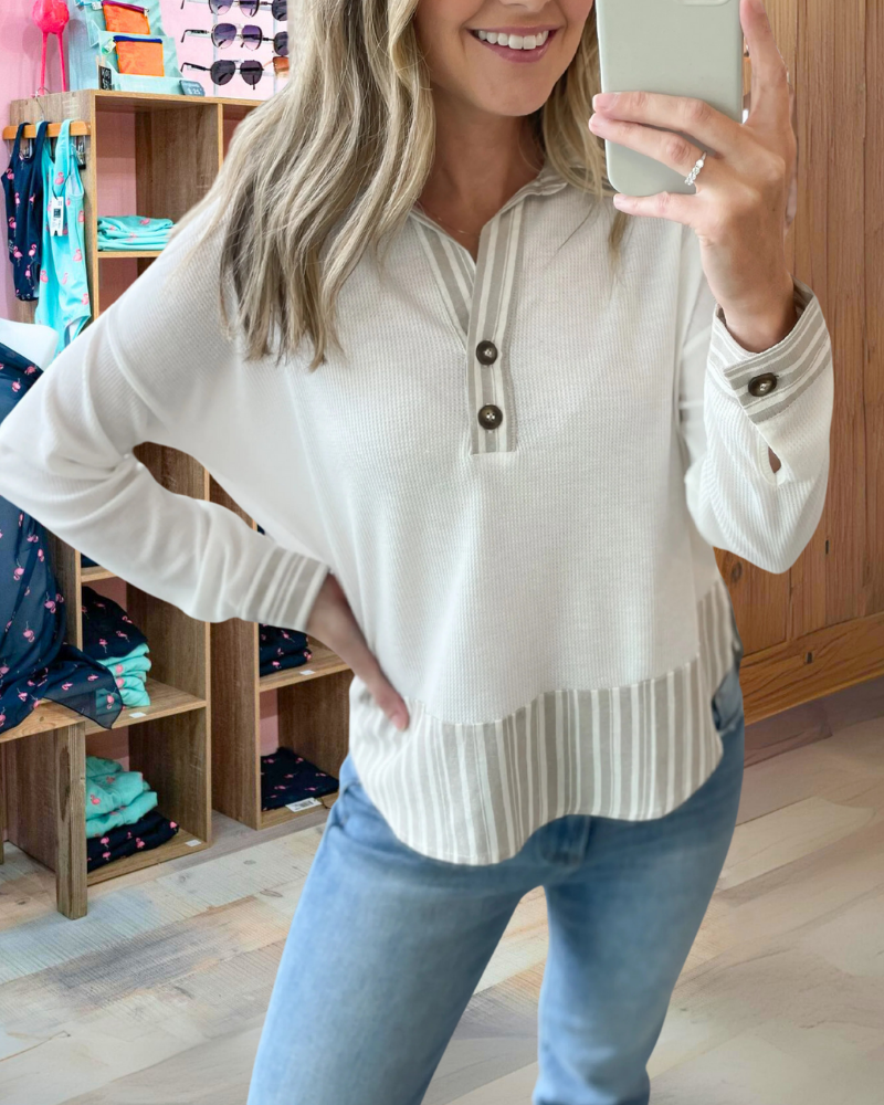 Waffle Stripe Trim Top