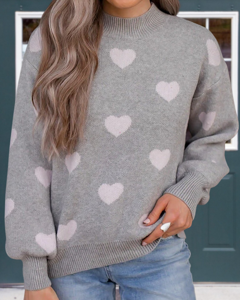 Romantic Heart-Shaped Crewneck Pullover