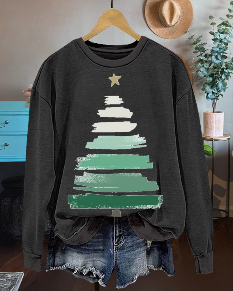 Chic Christmas Tree Print Sweatshirt