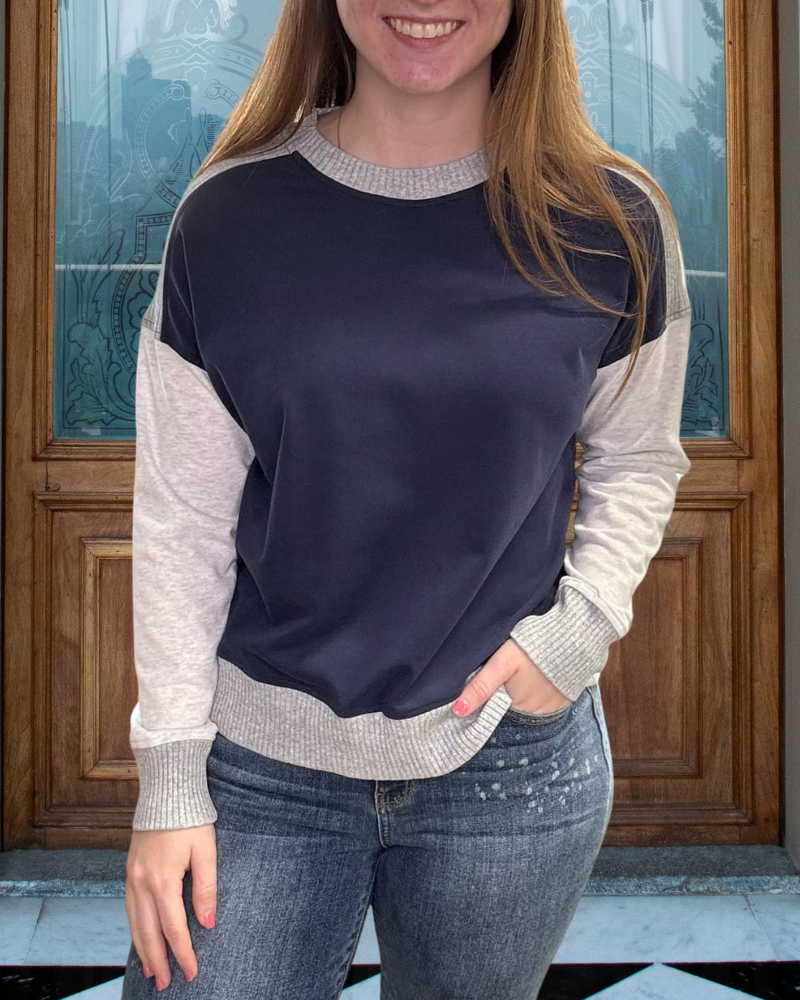 Simple Colorblock Ribbed Trim Sweater