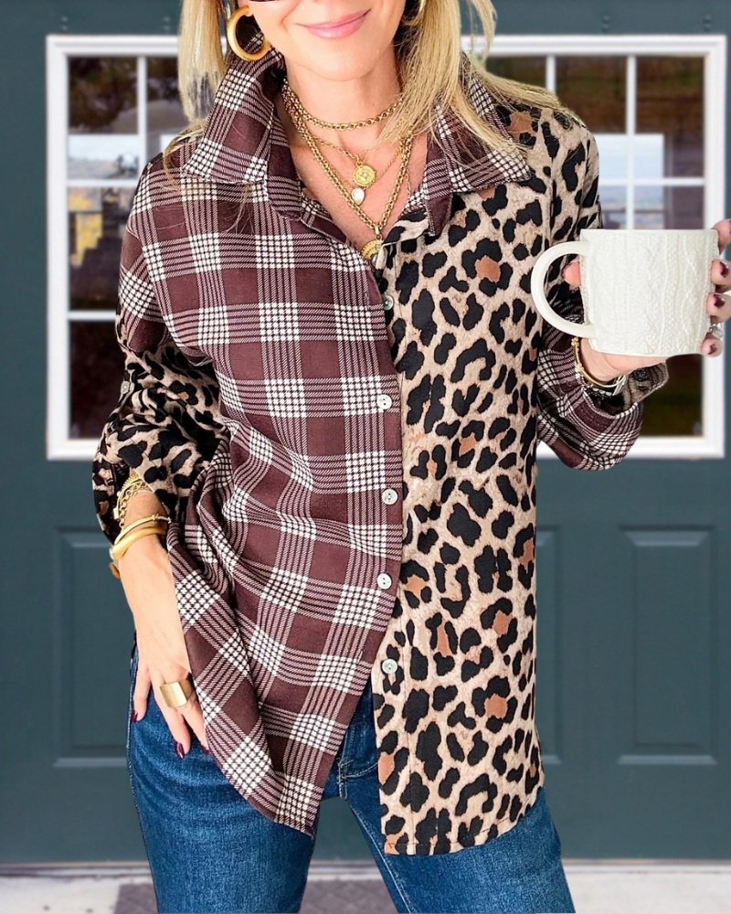 Chic Leopard Plaid Patchwork Shirt