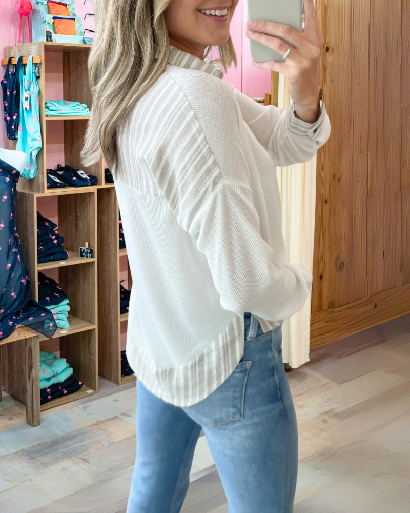 Waffle Stripe Trim Top