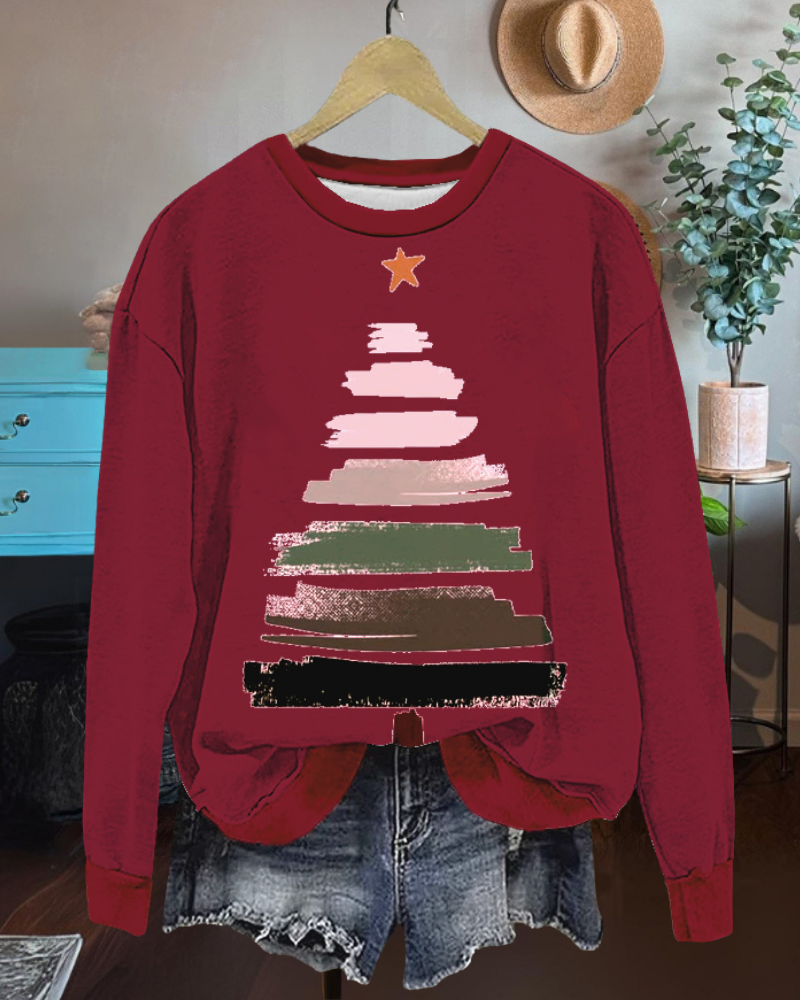Chic Christmas Tree Print Sweatshirt