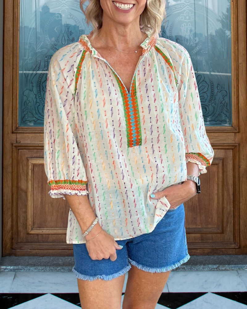 Colorful Line Ruffle Top
