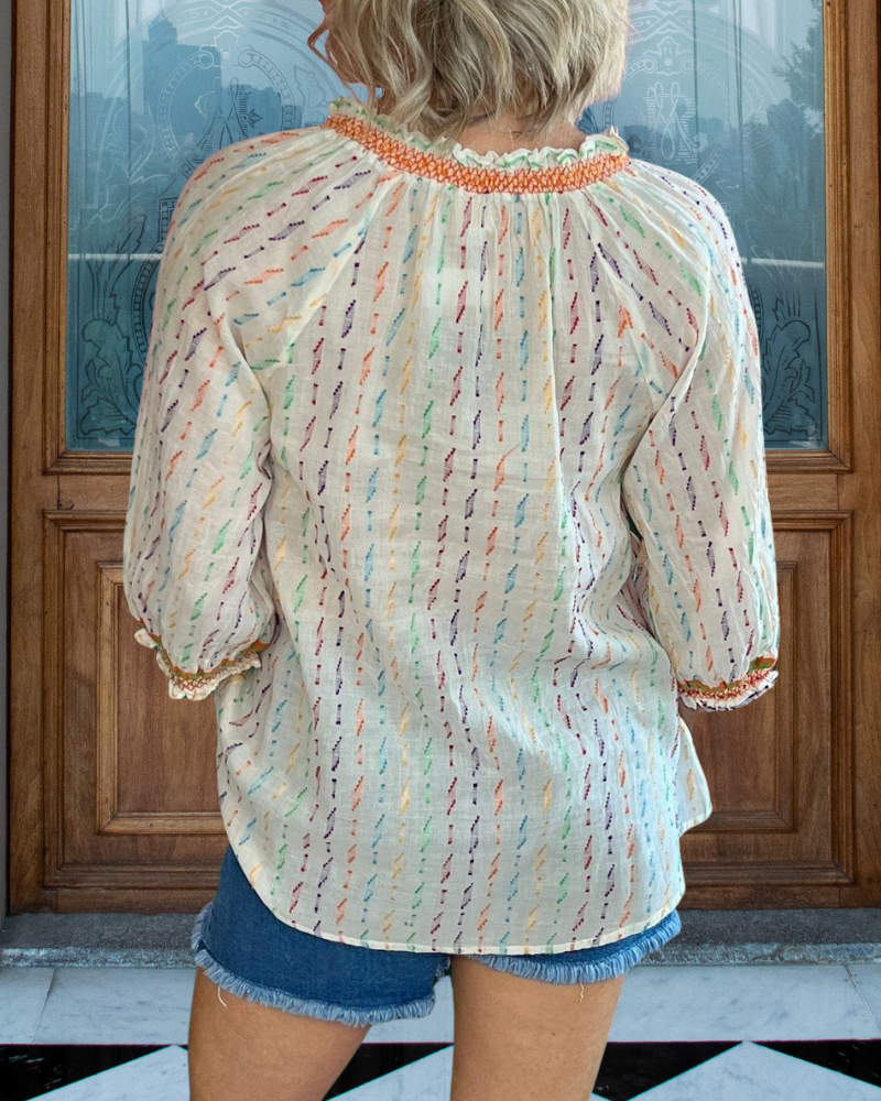 Colorful Line Ruffle Top
