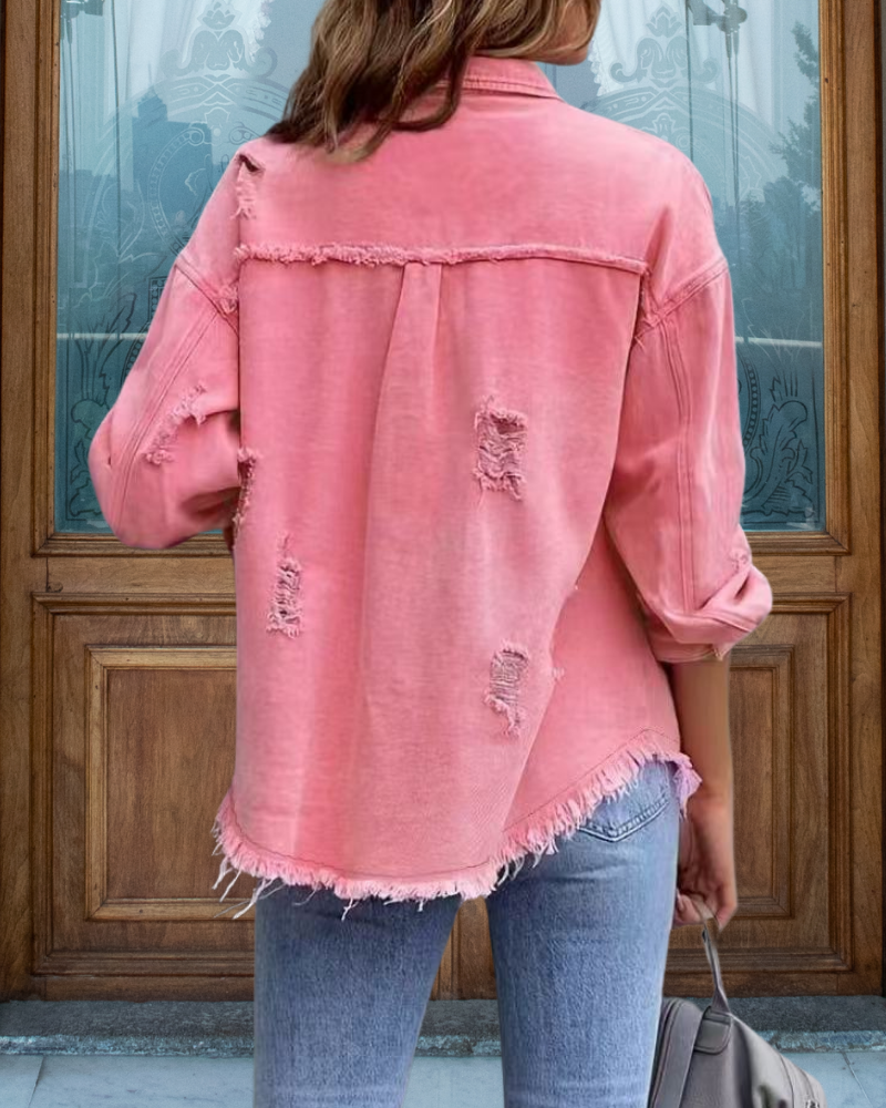 Trendy Ripped Raw Edge Jacket