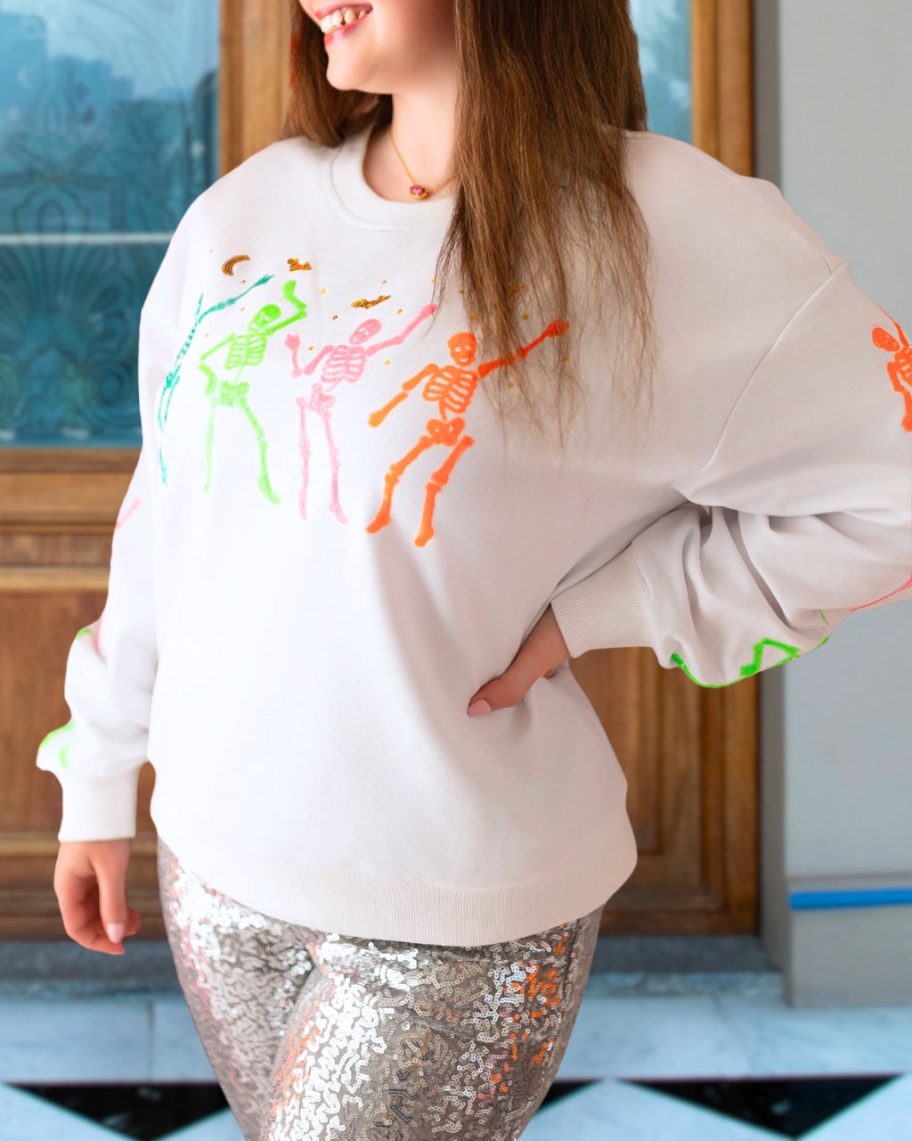 Neon Dancing Skeleton Pullover