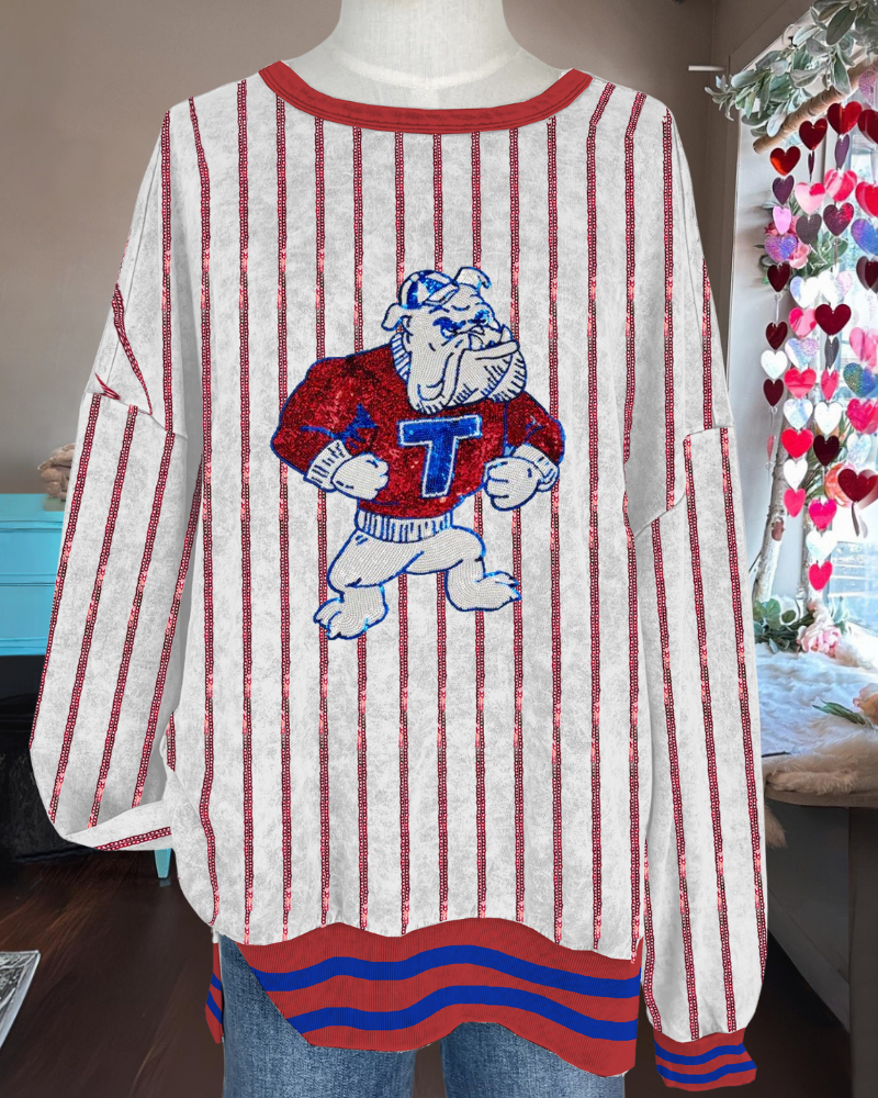 Tech Bulldog Stripe Sequined Sweatshirt
