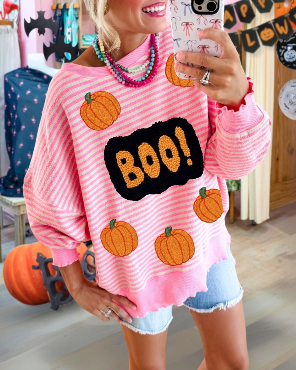 Halloween Pumpkin BOO Embroidered Sweatshirt