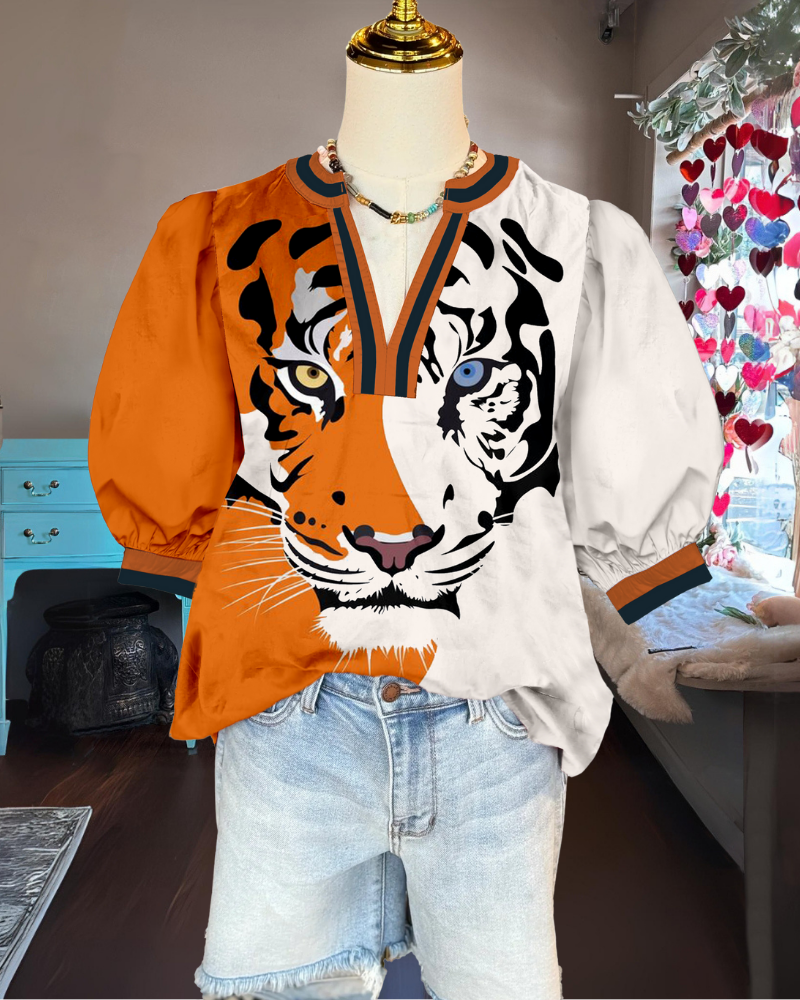 Oversized Tiger Head Satin Top