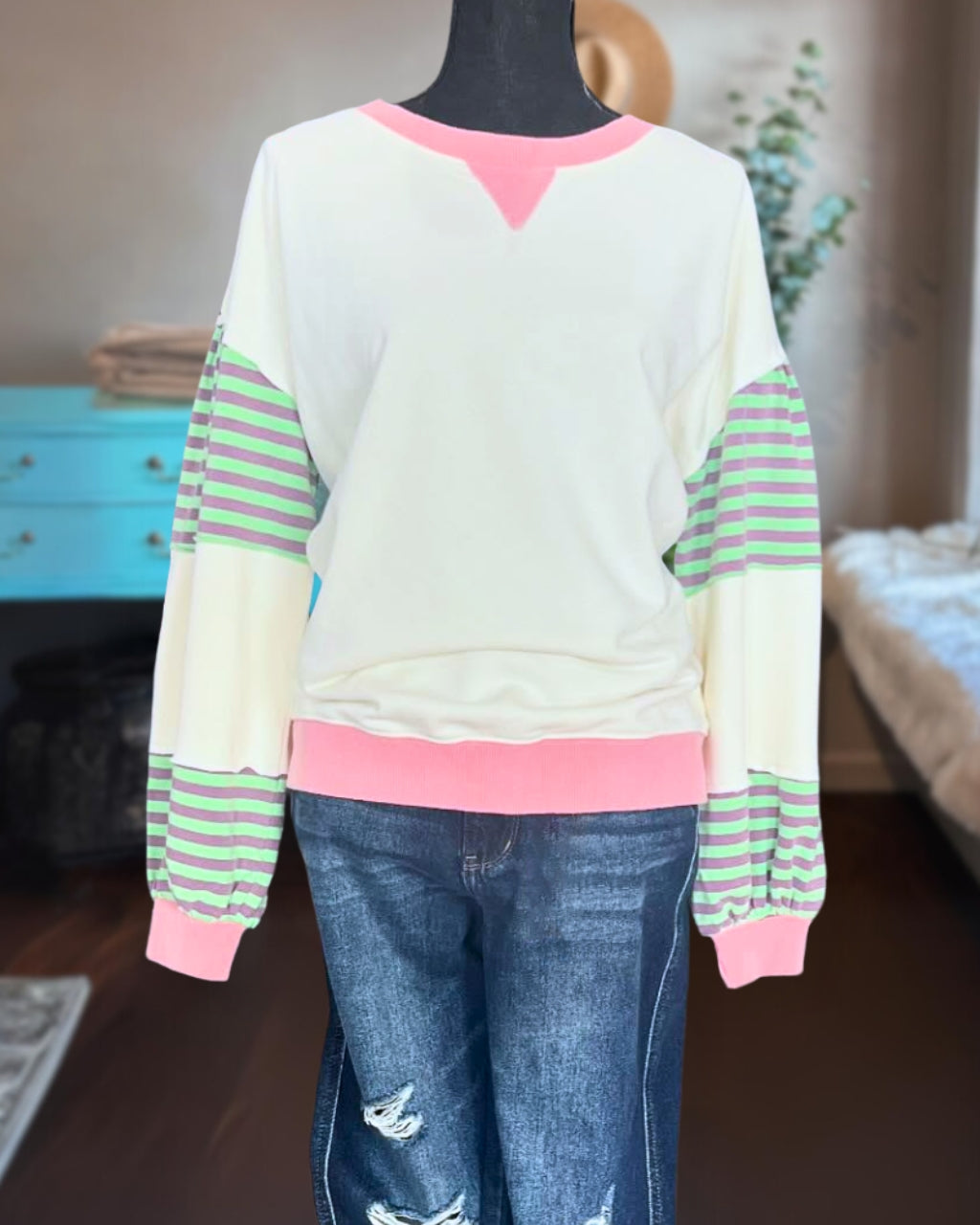 Patchwork Stripe Contrast Pullover
