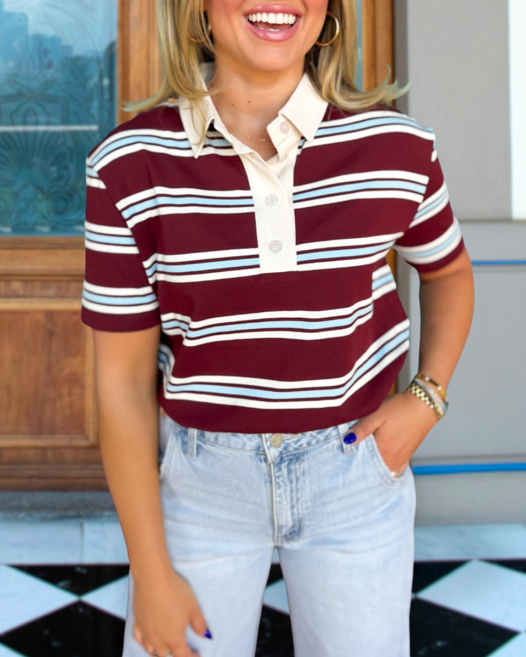 Trendy Stripe Polo Top