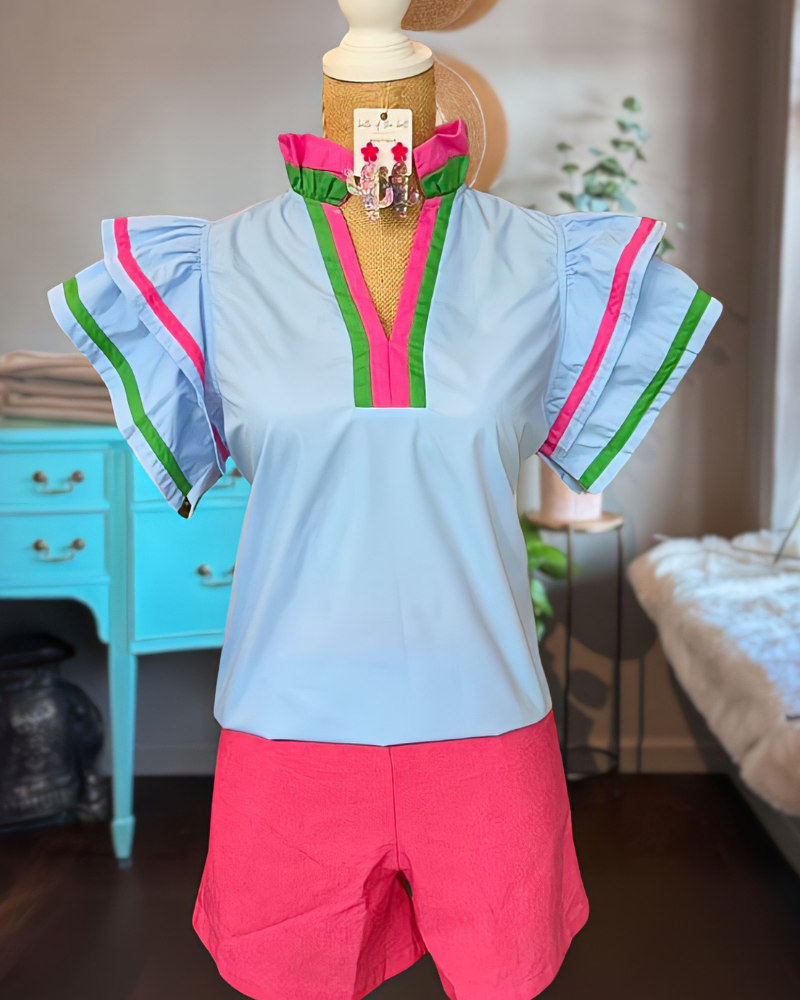 Contrast Trim Tiered Sleeve Top