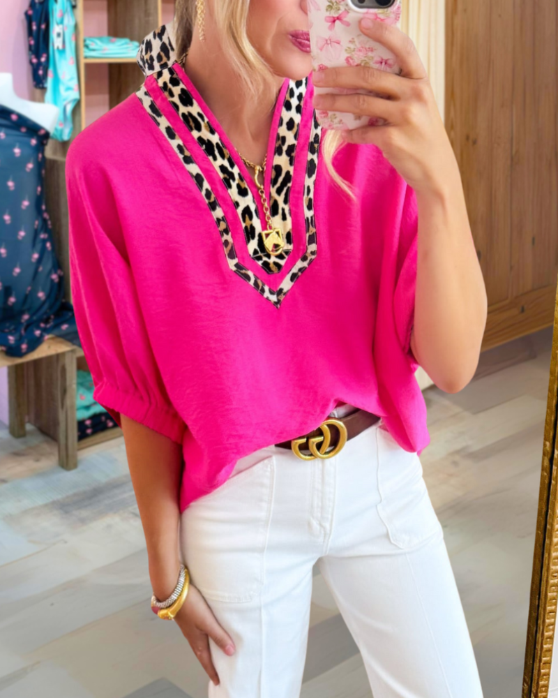 Patchwork Leopard Dolman Top
