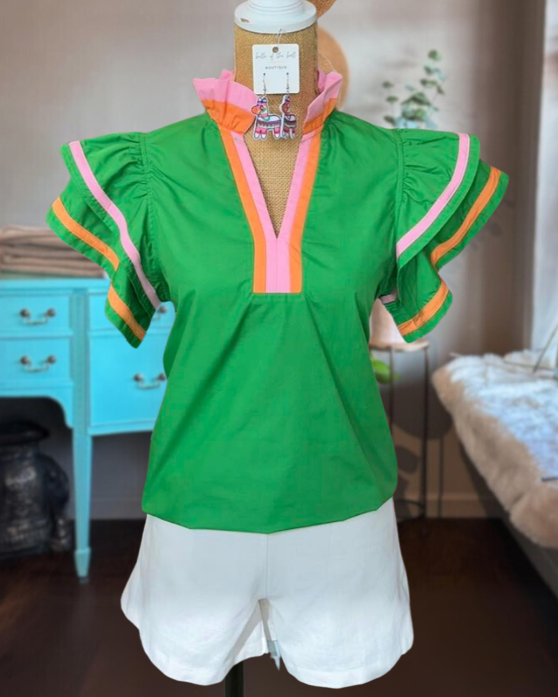 Contrast Trim Tiered Sleeve Top