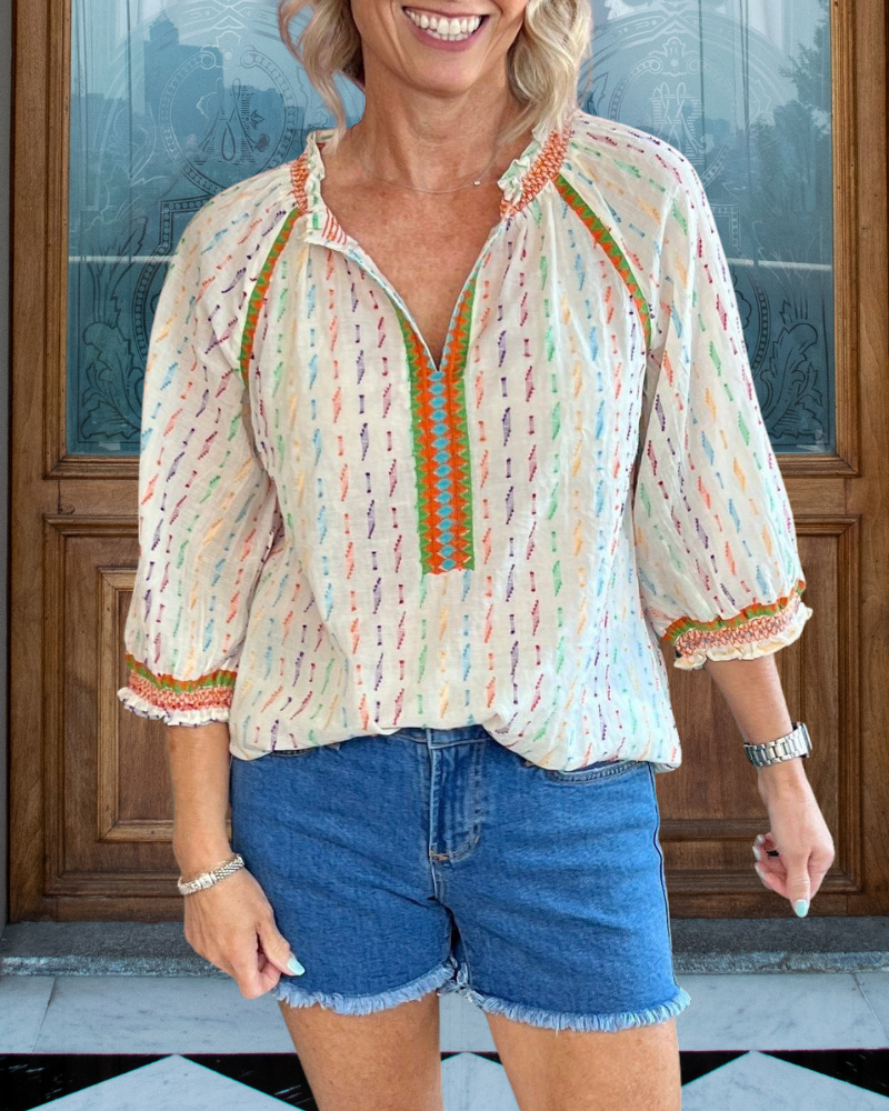 Colorful Line Ruffle Top