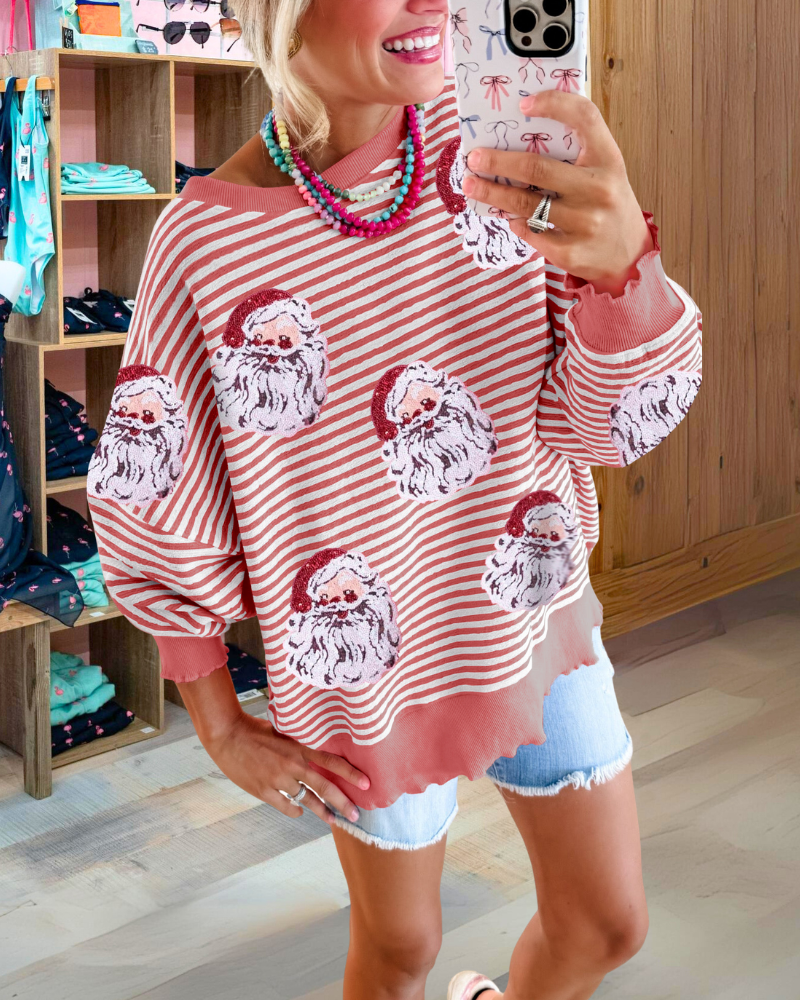 Sequin Santa Striped Sweatshirt