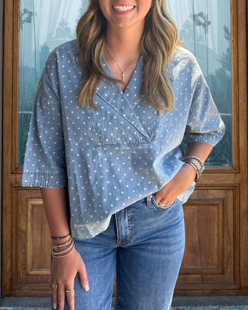 Polka Dot Half-Open Collar Top